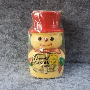 VTG Decorator Candle Snowman 6" With Red Hat & Bow Kmart Corporation Hong Kong